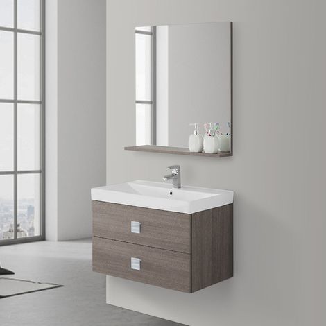 Mobile da bagno sospeso 75 cm 2 cassetti rovere scuro Bravo 75 Feridras (1/5)