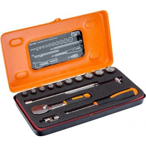 BAHCO - Jeu de douilles 1/4", profil 12 pans, métriques, et cliquet - 15 pc/coffret