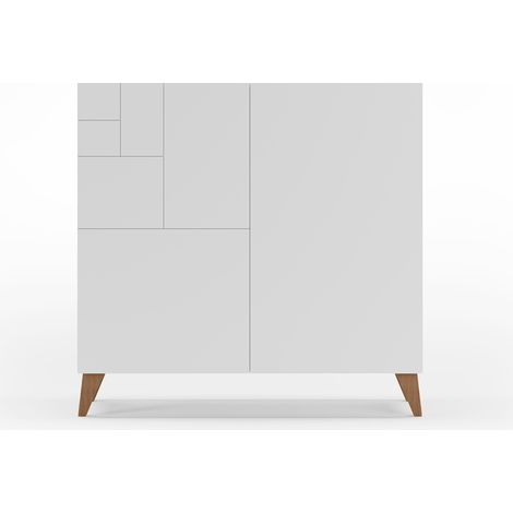 Meuble à chaussures, collection BERGEN, en mélamine blanc et pieds laqués en noyer.