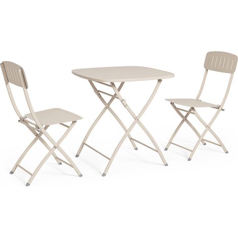 Set Tavolo + 2 Sedie Pieghevoli in Acciaio E-Coating Beige (1/5)
