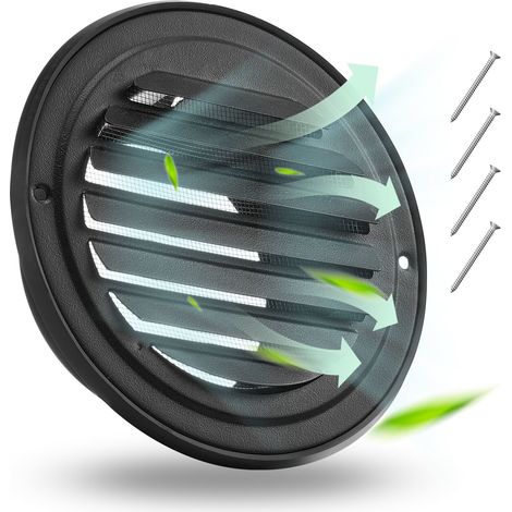VEVOR 97mm Wall Vent Cover, Louvered Round AC Vent Gable Cover, Premium Stainless Steel & with Built-in a Protection Screen, for House,Bathroom,Garage,Kitchen,Basement (2 Pack, Black) (1/5)