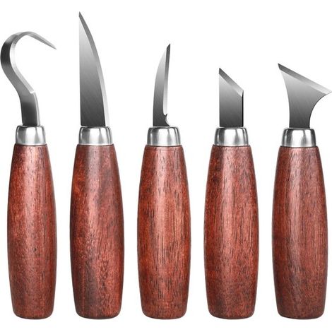 Cuchillo tallar madera 5 piezas, trabajar madera, Cuchillo pelador tallar madera, Cuchillo ergonómico, Tallado madera, tallado madera, Plateado (1/5)