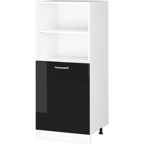 Hochschrank R-Line, Schwarz Hochglanz, 60 cm mit offenen Regalen, und Tür, Vicco