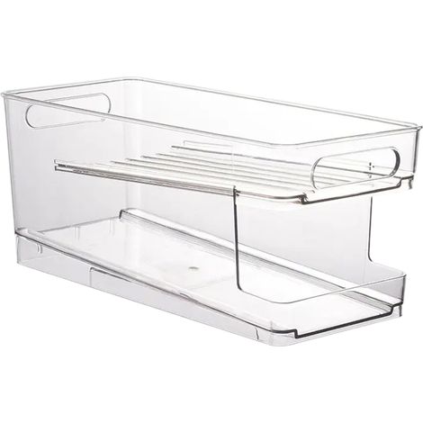 Organisateur de boîtes de conserve, porte-boîtes pour réfrigérateur, tiroir à roulettes à 2 niveaux, distributeur de boîtes de con (1/5)