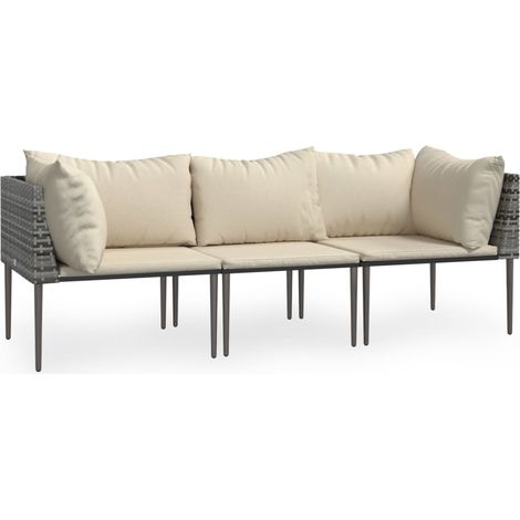 Maison Exclusive - Set Divani da Giardino 3 pz con Cuscini in Polyrattan Grigio (1/5)