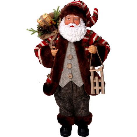 Babbo natale in tessuto marrone e rosso con slittino cm xh45 (1/3)