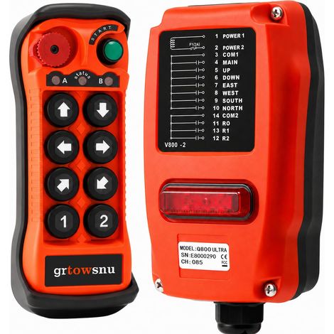 Q800 Ultra Télécommande de Grue Sans Fil 12-24V 8 Canaux Boutons Radiocommande Industrielle pour Pont Roulant et Palan Électrique Système Radio Emetteur Récepteur Facile à Utiliser (1/5)