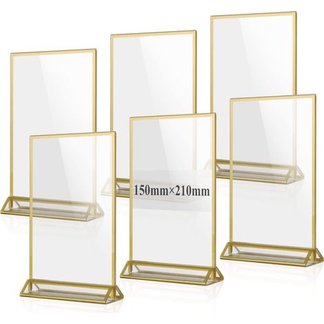 6-teiliges Set: A5 Acryl-Tischaufsteller, goldener Posterhalter, doppelseitiger transparenter Fotorahmen für Menüs, Fotos, Hochzeiten, Werbung, Empfänge