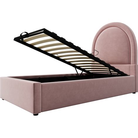 Cama infantil tapizada 90 x 200 cm rosa de terciopelo con colchón (1/5)