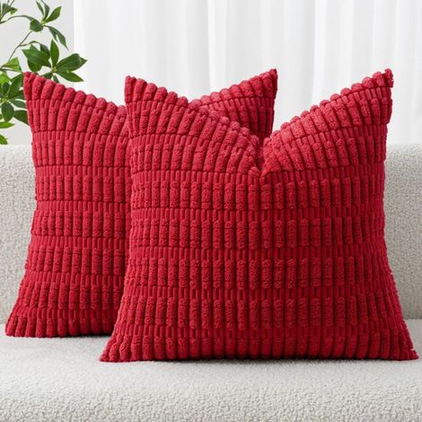 Taies d'oreiller en peluche, rouges, 4545cm (hors garniture), 2 pièces, décoration intérieure, canapé, canapé de salon. (1/5)