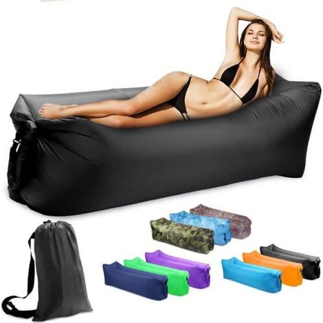 Canapé Gonflable - MeYuxg - Portable et Imperméable - Noir - 190 x 70 cm (1/4)