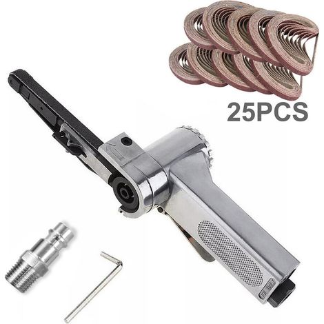 Lime ponceuse pneumatique à bande étroite – 25 bandes abrasives 10 x 330 mm – Vitesse 16 000 tr/min – Bras tendeur automatique (1/5)