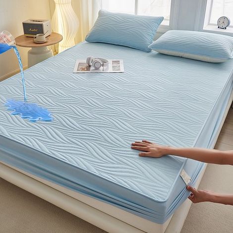 Funda colchón + 2 almohada, TPU impermeable transpirable, colchones 28 cm grosor, pasta judías rojas diamante, 200200 cm + almohada 4874 cm (1/5)