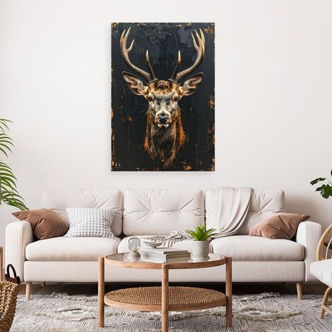 Wandbild Hirschkopf auf schwarzem Hintergrund 70x100 (1/4)