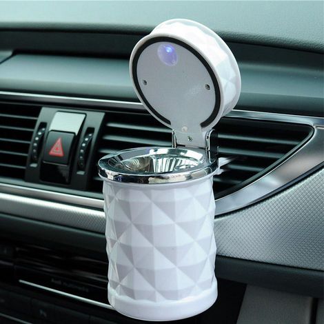 Cendrier LED portable blanc avec couvercle motif diamant et support voiture (1/5)