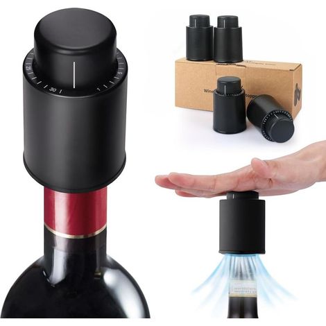 Pcs Bouchons de Bouteille Vin sous Vide pour Champagne/Vin, Pompe à Vide à Vin avec Échelle de Temps, Bouchon Vin Vide Air Réutilisable, Meilleur Cadeau pour Les Amateurs de Vin (1/5)