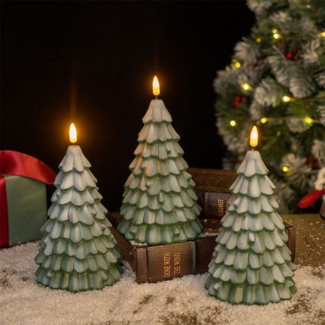 3 pièces Bougies Chandelles LED Sapin de Noël, Cire Véritable, Sans Flamme et à Piles, Décoration Hivernale 10,8 x 17,2 cm (1/5)
