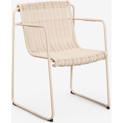 SKLUM Pack aus 4 stapelbaren Gartenstühlen mit Armlehnen aus synthetischem Rattan und Stahl Revia Beige Tapioca