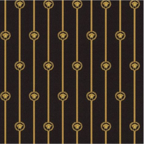 Baroque Striped Wallpaper Black Gold Paste The Wall Vinyl Classic Medusa Head (1/4)