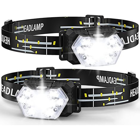 Lampe Frontale - 2000 Lumens - 6 Modes Éclairage - Réglable 60° - Étanche IPX5 - 92 G - Pour Camping Randonnée Jogging Pêche - 2 Pièces (1/5)