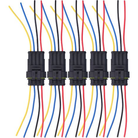 5Pcs Connecteur électrique auto étanche, antifeu, résistant et antioxydant - Faisceau de câbles pour voiture 4P (1/5)