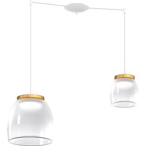Lampadario Contemporaneo Drum Metallo Bianco Vetro Oro 2 Luci Led 8-16W Calda