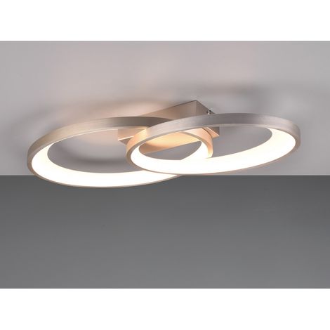 Große LED Deckenleuchte MALAGA 2 Ringe Silber, Breite 57cm