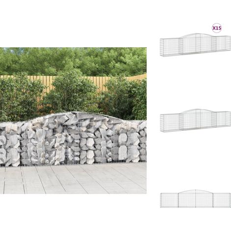 Gabionen mit Hochbogen 15 Stk. 400x50x80/100cm Verzinktes Eisen - Gabionen - Gabionenwände - Gartendeko - Gartenzubehör - Zaun (1/5)
