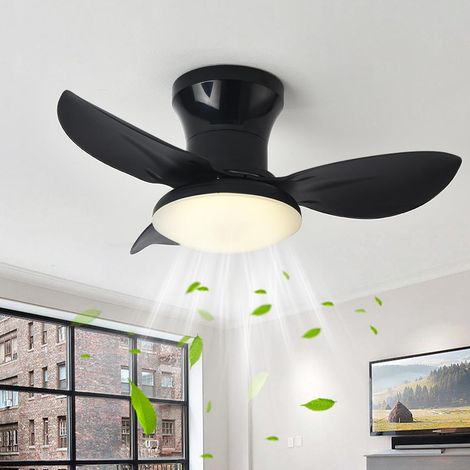Ventilateur De Plafond Silencieux Avec Lumiere Et Telecommande,noir, Lustre Avec Ventilateur 3 Pales, Dimmable, DC Motor, 6 Vitesses (1/5)