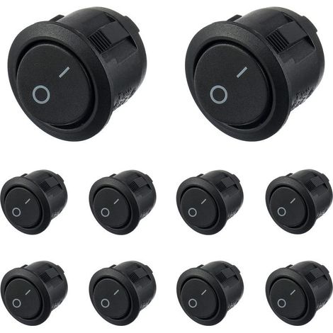 Interrupteur à bascule rond noir 10 pièces marche/arrêt 2 broches AC 6A (250V) 10A (125V) SPST Appuyez sur le bouton à bascule pour Auto Boat Marine Car Truck Light Household (1/5)