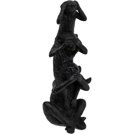 Statuette 3 Singes "Exotic Panama" 24cm Noir