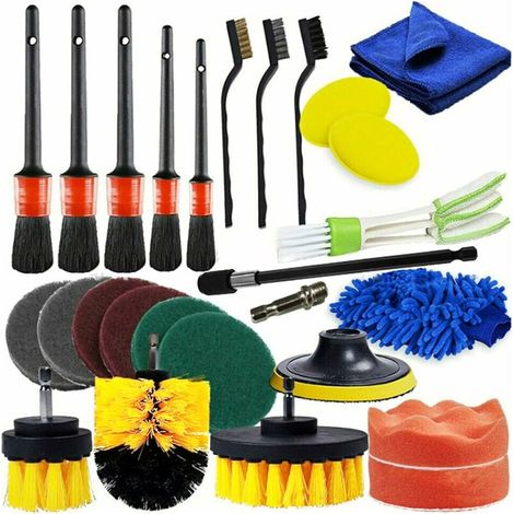 Kit de 26 brosses de nettoyage pour perceuse, intérieur voiture, jantes, salle de bain – DELKEVIC
