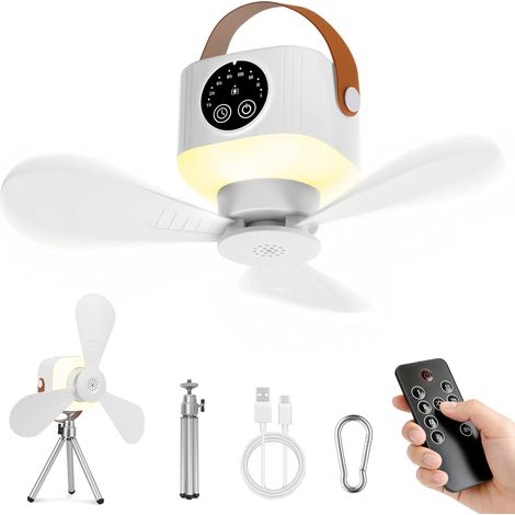 Ventilatore da soffitto da 8000 mAh con luce, ventilatore portatile ricaricabile silenzioso da 35 dB per interni ed esterni, ventilatore da campeggio 3 in 1, ventilatori da soffitto e portatile (1/5)