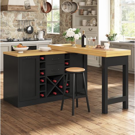 360° drehbarer ausziehbarer Küchenschrank 120-223 cm mit Stauraum schwarz OKMYHOME (1/5)