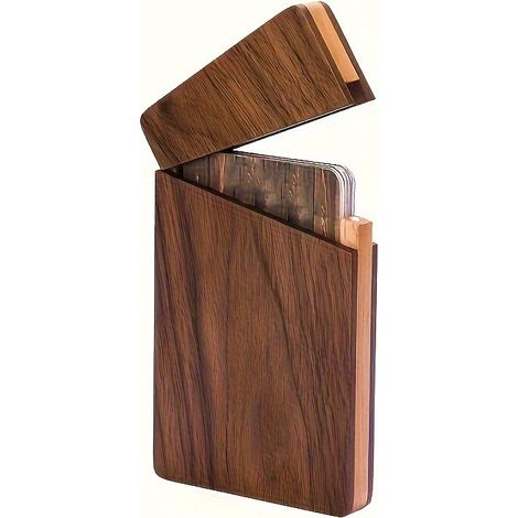 Porte-cartes de visite en bois – Organiseur de bureau – 10,8 x 8,6 x 1,3 cm (1/5)