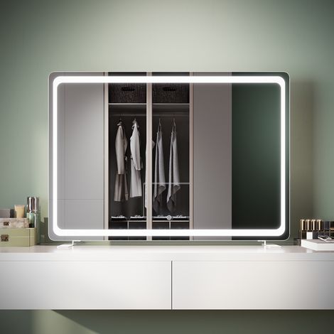 SONNI Standspiegel LED mit Memory Funktion, Dimmbarer LED, 3 Beleuchtungsmodi und Eingebauter Steckdose, Touch-Schalter, 1000 x 700 x 35 mm (1/5)
