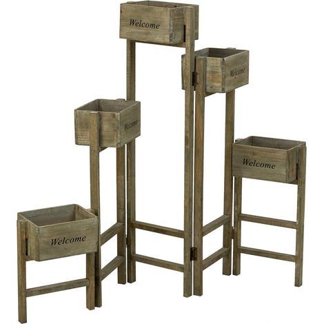 Soporte con 5 Cestos de madera marrón 124x15x90,5