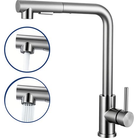 AICA Küchenarmatur Hochdruck Wasserhahn mit Brause Ausziehbar 360° Mischbatterie Spültischarmatur Gebürstet (1/5)