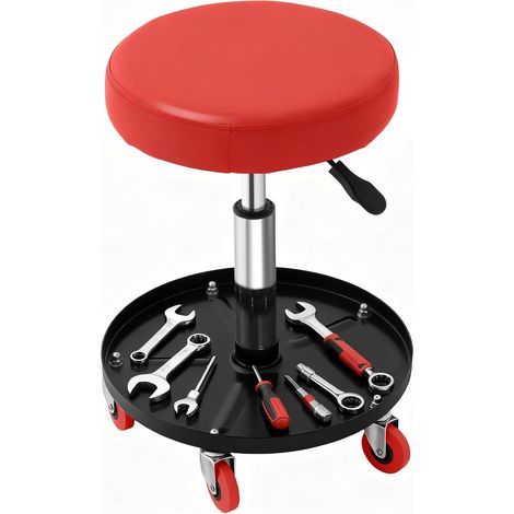 Tabouret d'Atelier Mobile Charge, Tabouret de Mécanicien à Roulettes Lisses Siège d'Atelier Hauteur Réglable avec Plateau à Outils Cadre Robuste Assis our Entretien Réparation Automobile Garage (1/5)