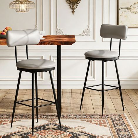 Tabouret de bar - Tabouret de Bar Lot de 2 - Cadre métal - Assise simili cuir PU gris foncé - Hauteur 65 cm (1/5)