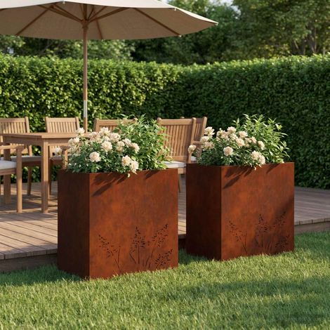 Cache-pot de jardin 2 pc Rouillé 50 x 30 x 49 cm Acier patiné (1/5)