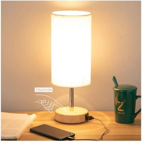 royaluxe-Lampe de chevet USB dimmable avec 3 températures de couleur – Abat-jour en tissu – Économie d'énergie jusqu'à 90% – Pour salon et bureau (1/5)