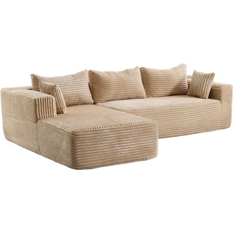 Canapé d’angle modulable en velours côtelé beige avec méridienne confortable (1/5)