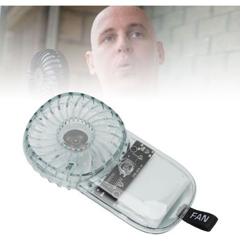 Mini ventilador con luz de colores y correa de transporte – Modelo verde transparente con batería de 1200 mAh – 5 velocidades, funcionamiento silencioso, ideal para viajes, acampadas y la playa. (1/5)
