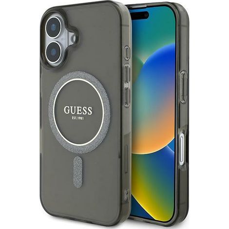 Guess GUHMP16MHFGEREK iPhone 16 Plus 6,7" schwarze/schwarze Hartschalen-Hülle mit IML Glitter Circle MagSafe (1/5)