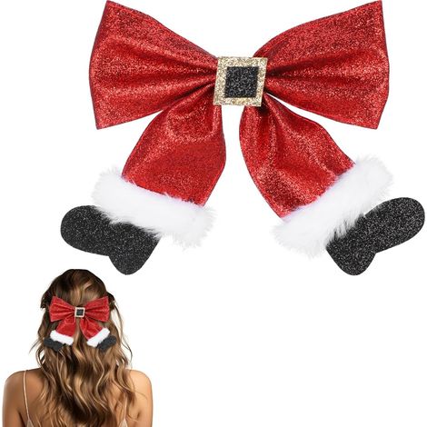 Grande barrette à cheveux pailletée avec nœud de Noël, jolie barrette rouge pour les fêtes de Noël, accessoire de coiffure, cadeau pour femmes et filles (1/5)