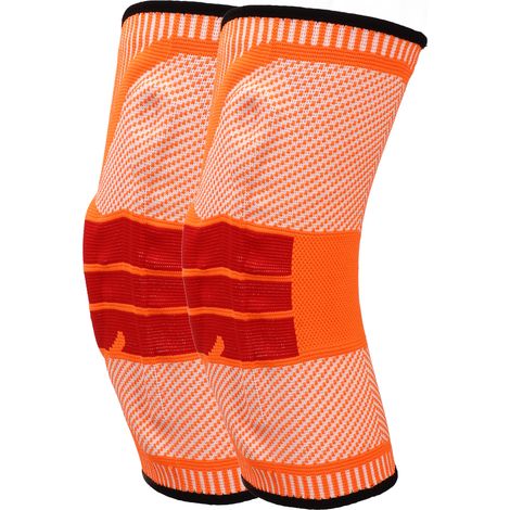 Genouillères de compression respirantes, antidérapantes et extensibles en maille pour femmes, idéales pour la course à pied et l'entraînement. Couleur : orange et rouge, taille M. (1/5)
