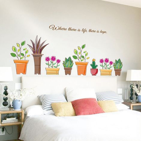Décor mural autocollant pot de plante PVC transparent, stickers muraux pour salon chambre, art déco maison, fond de mur décoratif, collage facile. (1/3)