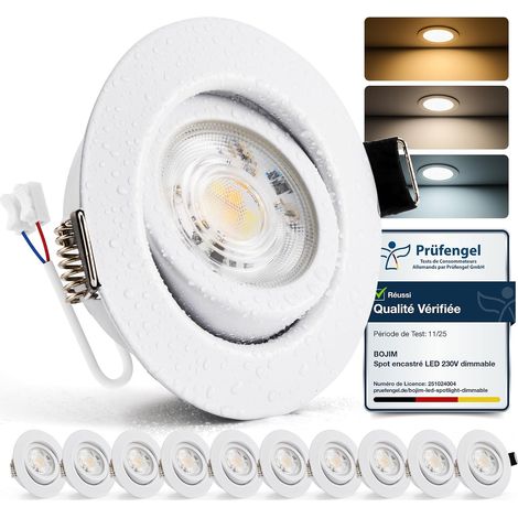 Spot LED Encastrable Noir Dimmable 220V, 7W Spot Salle de Bain IP44, Trou 68mm - 80mm, Blanc Chaud/Neutre/Froid, Spots de Plafond Extra Plat pour Cuisine Chambre Salon, Lot de 10 (1/5)