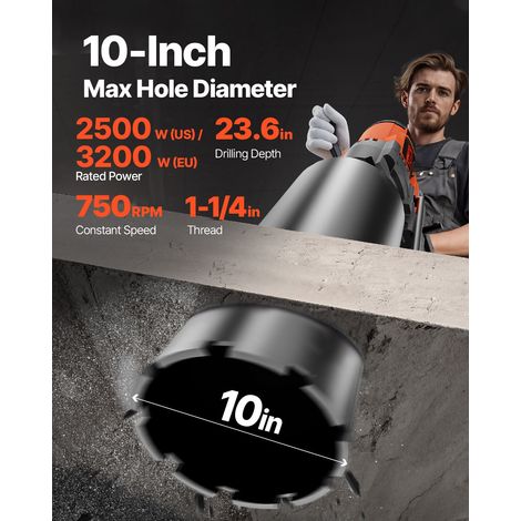 Carotteuse à Diamant avec Support Diamètre Max. 26 cm Profondeur 60 cm 2500 W Perceuse au Diamant 750 tr/min Appareil de Forage Dia… (1/5)